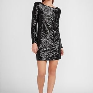 Express Black Full Sequin Shift Dress Size Small